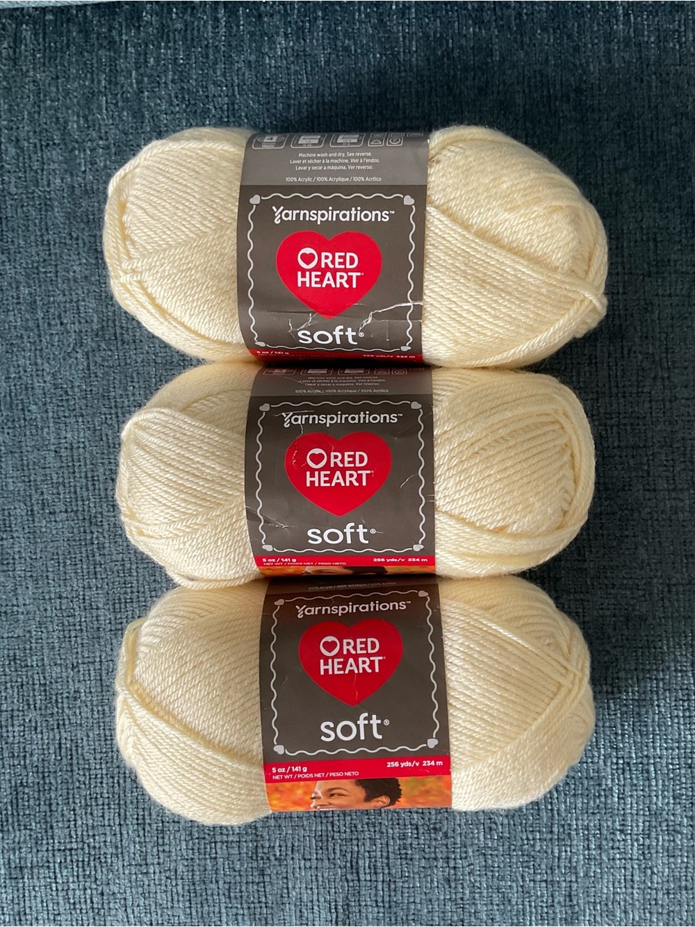 3 Skeins of Red Heart Soft Yarn in Off White